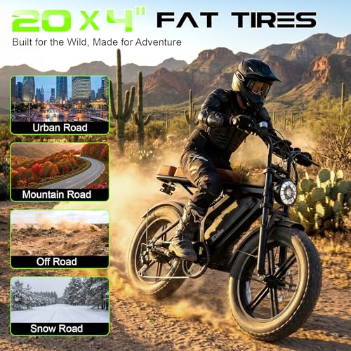 Electric Fat Bike for Adults - 1500W Motor, 65 Mile Range, Carbon Black