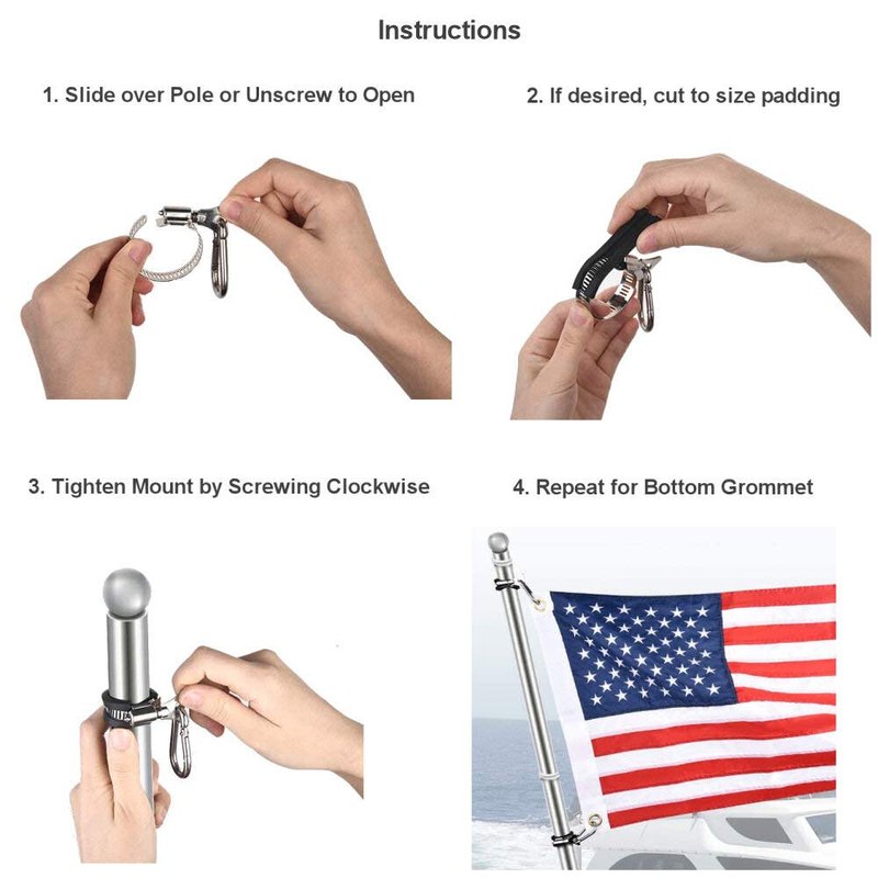 Flag Mounts with Carabiner Clips for Grommet Flags Universal Set of 2