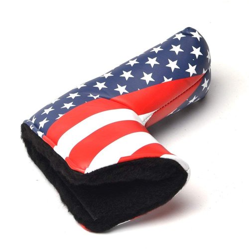 PLUSKER USA Golf Club Blade Putter Cover American Stars and Stripes Flag Pattern Leather Patriotic Head Cover