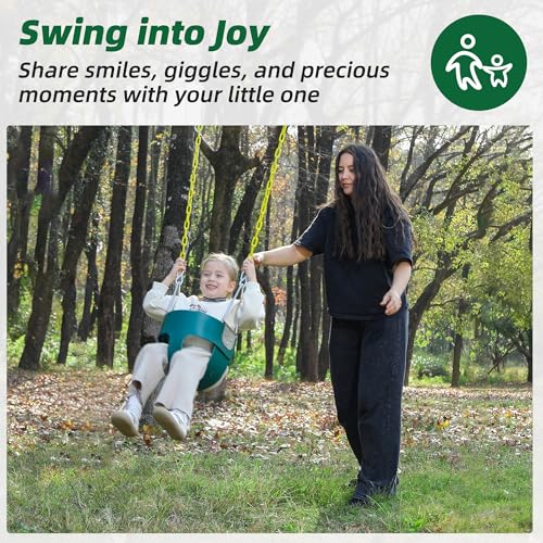 High Back Full Bucket Toddler Swing Seat with Coated Chains - Green