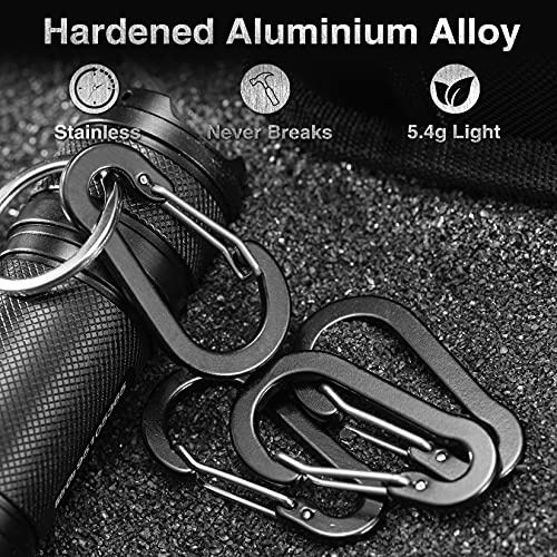 10 Pack Aluminum D-Shape Carabiners with Key Rings - Durable Locking Clips