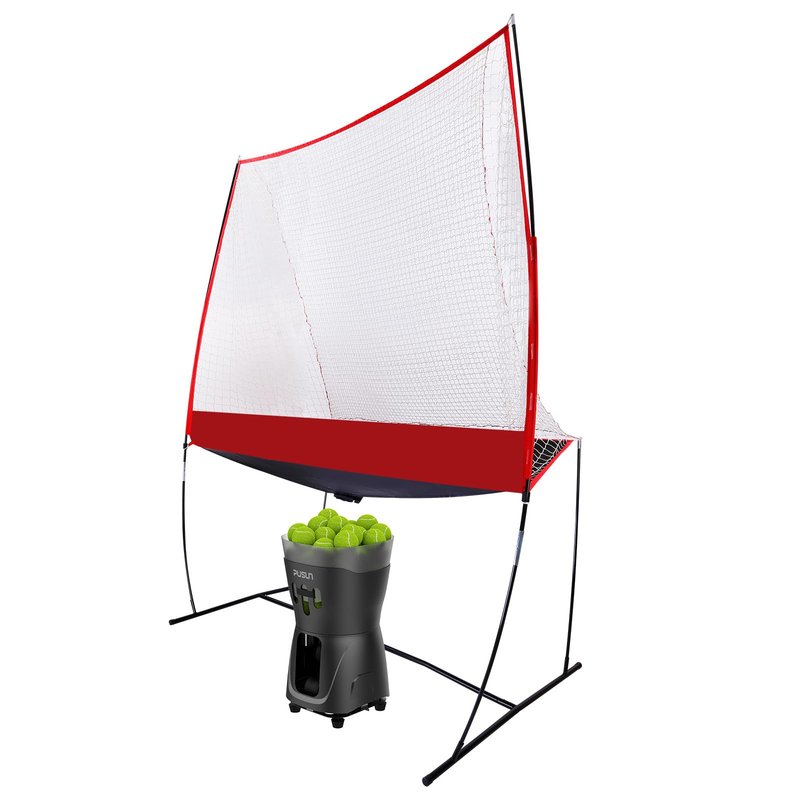 Tennis Training Set with Return Net&PT-Mini Pro Tennis ball launcher — App/Remote Control, 4–6h Battery, 60-Ball Capacity, up to 12 mph, 5-Point Random; Indoor & Solo-Friendly for Beginners and Kids