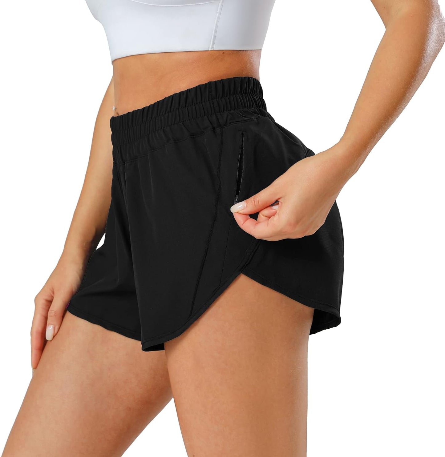 Aurefin Women's Athletic Shorts - Quick Dry Workout Running Shorts with Elastic & Zip Pockets
