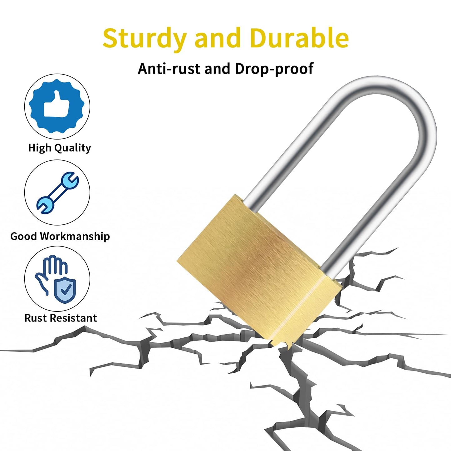 Lockwise 2 Pack Long Shackle Padlock, 2.9 in Waterproof Solid Brass Locks with 3 Keys, Padlock with Key for Gym Locker, Fence, Sheds (Light-Duty)