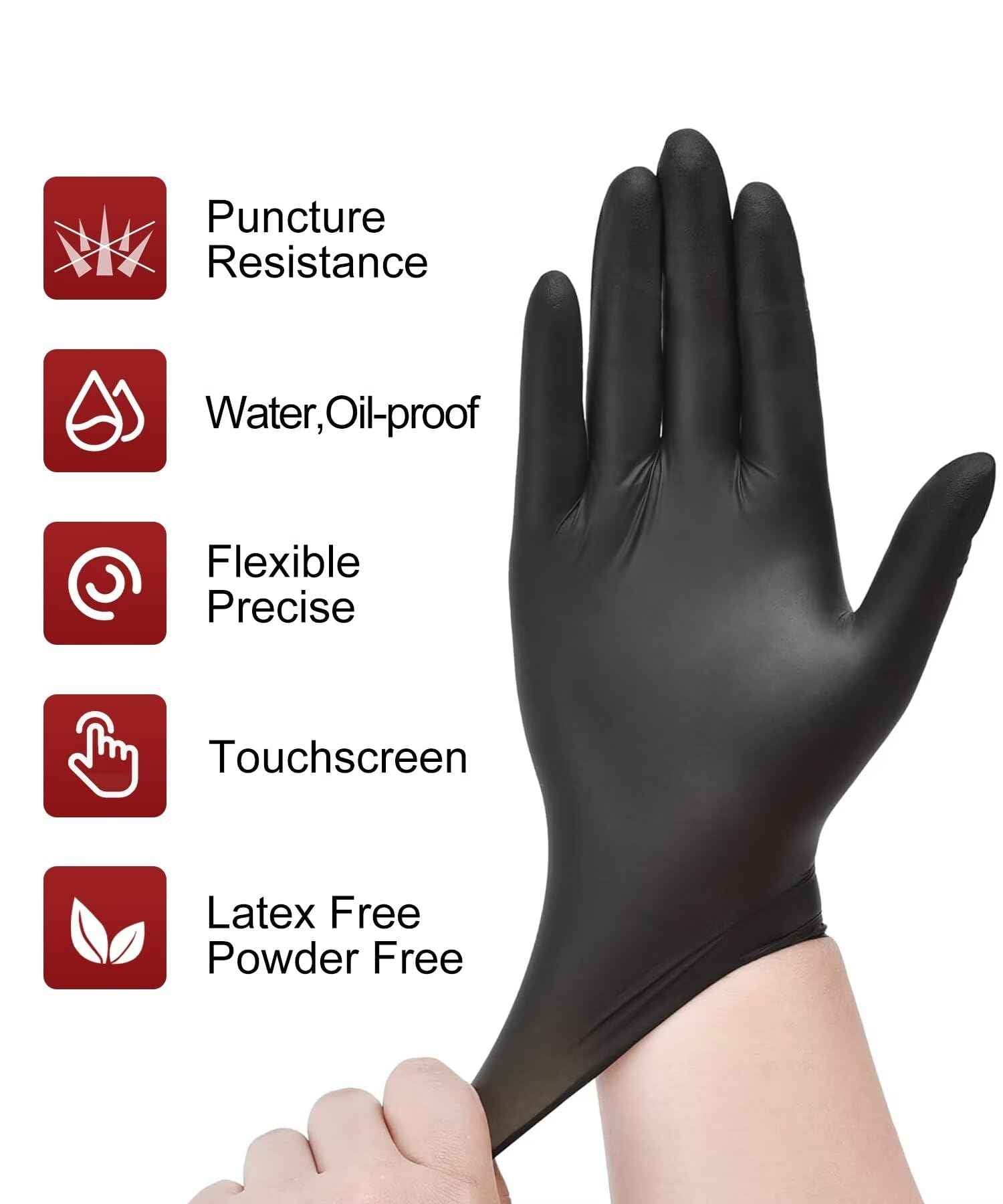 NEOTRIL 4-Mil Black Nitrile Disposable Gloves with Textured Grip, Latex Free & Powder Free, Chemical Resistant Rubber Gloves for Household Cleaning Kitchen Cooking 200Pcs Size/L