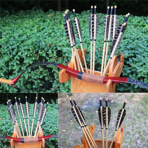 Luoyer Nature 12 Pcs Wooden Archery Arrows with Feathers 31 Inch Traditional Bow