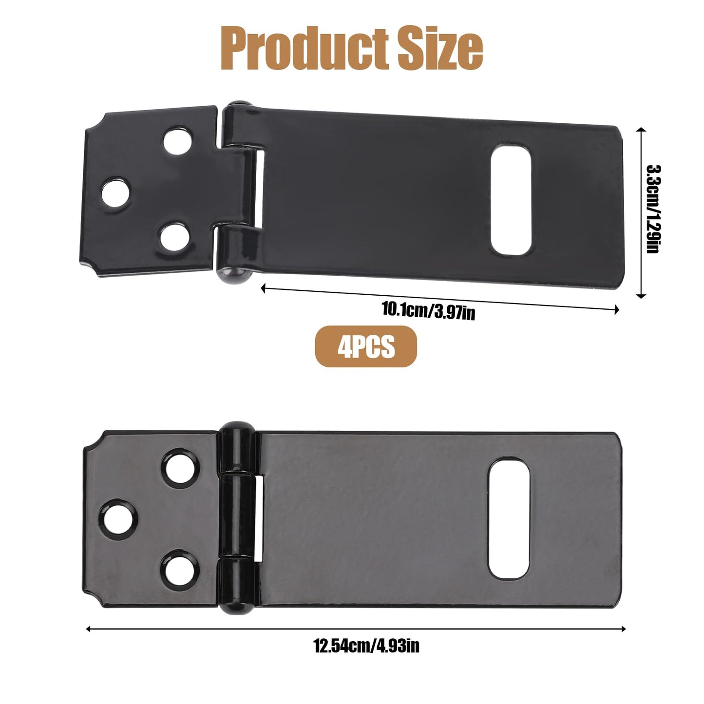 4Inch Lock Hasp Latch, 4 Pack Black Hasp Latch Padlock Hasp Cabinet Latch Hardware Door Slide Latch Safety Packlock Clasp Gate Locks for Wooden Fence, Pet Cage, Cabinet, Window, Garden, Yard