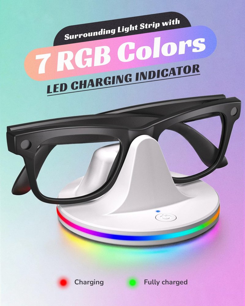 Smart Glasses Charging Stand for RayBan Meta,Charging Dock Compatible with Wayfarer/Skyler/Headliner/Oakley HSTN, Smart Glasses Charger and Base with 7 RGB Lights