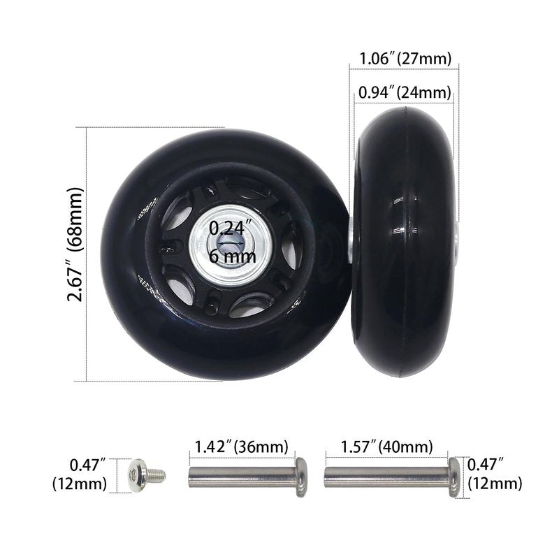 Outher Diameter is 2.67 in Mute Wear-resistant Luggage Suitcase Replacement Wheels Kit Inline Outdoor Skate Replacement Wheels (68mm x 24mm)