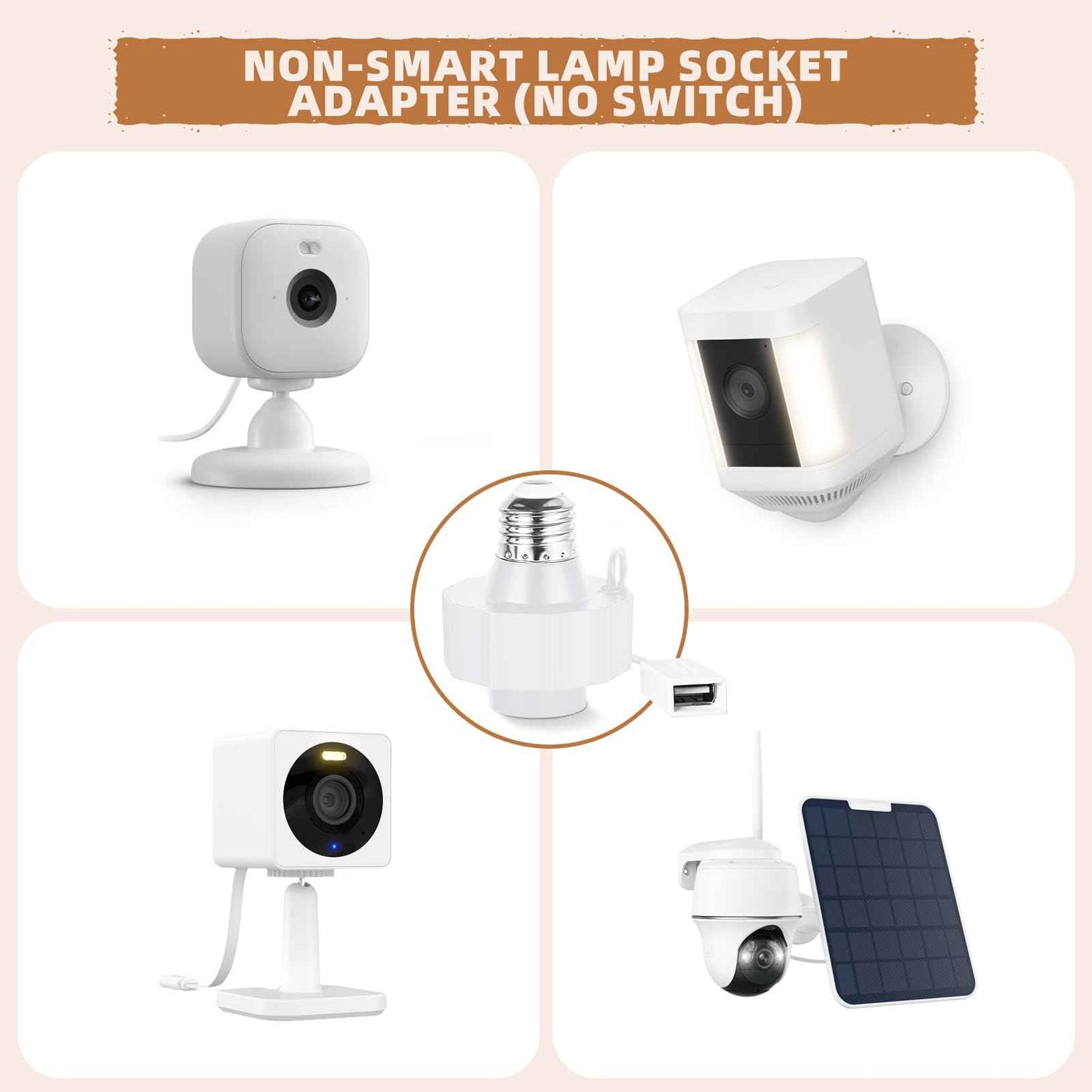 Light Socket Outlet Adapter with USB Port, Porch Light Socket for Use with Smart Bulbs, Light Bulb Socket Extender Compatible with Wyze Cam v3, Blink Mini, LED Light Strips 5V 1.5A (2-Pack)