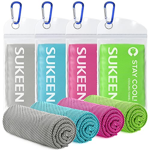 Cooling Towels 4 Pack - Instant Cooling for Neck & Face - Grey/Green/Pink/Lake Blue