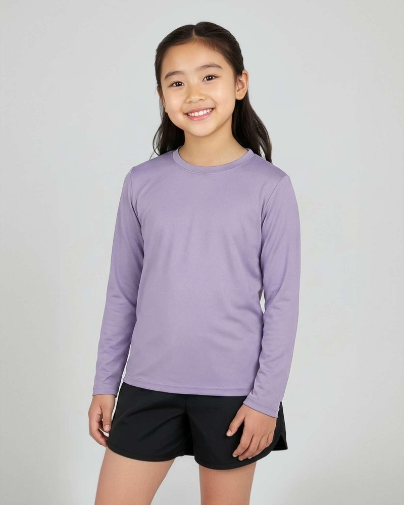 Real Essentials 4 Pack: Girls' Dry-Fit Long Sleeve Crew Neck T-Shirt - Athletic Activewear Soccer Top for Teens Kids Youth - Set 10, M (10-12)