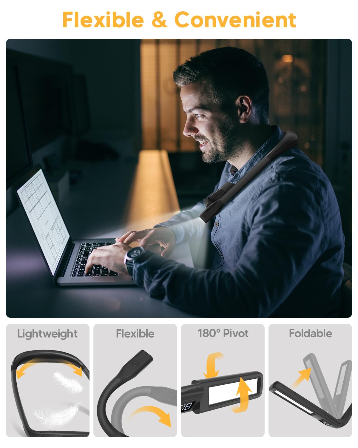 Reading Light Book Lovers Gifts: Upgraded Neck Light with Power Display & Timer, 80Hrs Rechargeable Book Lights for Reading at Night, Birthday Gifts for Readers Women Men, Knitting Crochet Accessories