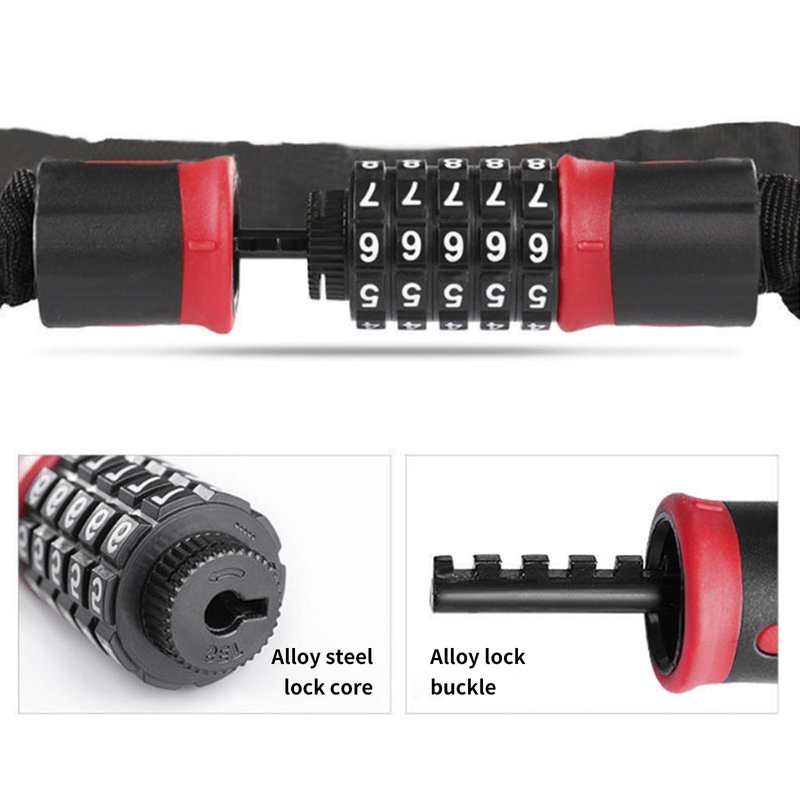 CFIKTE Bike Lock: 5 Digit Combination High Security Anti Theft Bike Chain Lock,Heavy Duty Resettable Keyless Bicycle Lock for Bike, Motorcycle, Scooter, Door & Gate (Chain Length: 120cm (47.24 inch))