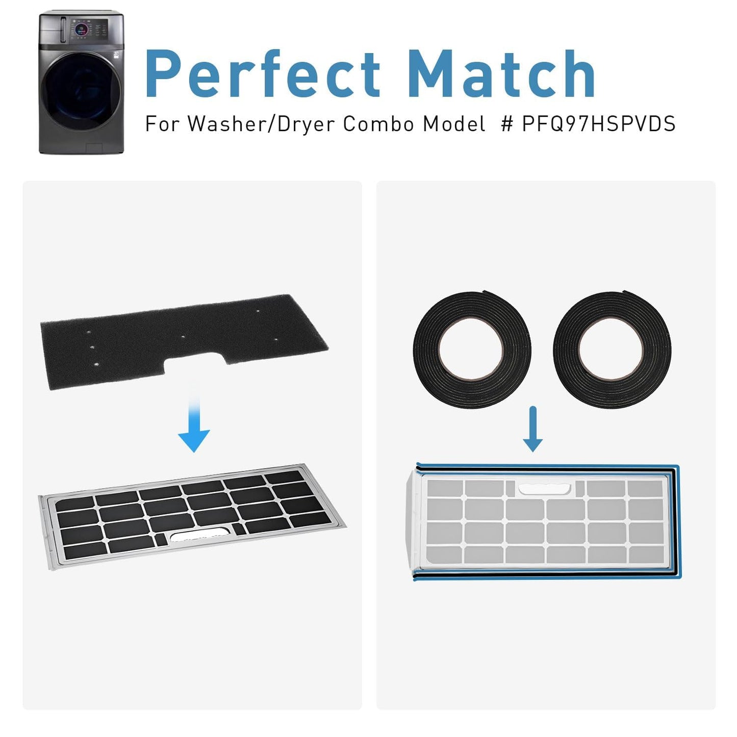 6-Pack GE Washer Dryer Combo, WH01X35719 Lint Filter and Sealing Strip, Hand Washable and Reusable GE Profile Washer Dryer Combo Foam Filter Replacement for Model PFQ97HSPVDS