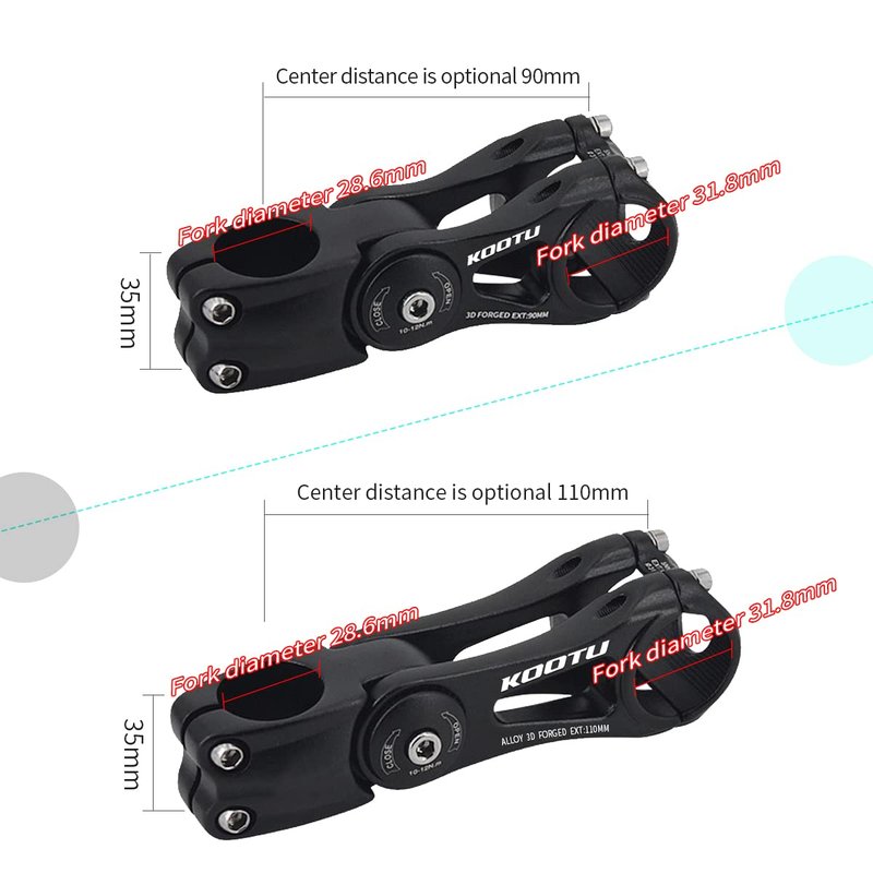 KOOTU Adjustable Bike Stem, 28.6mm / 31.8mm Bike Handlebar Extender ±85 Degree Aluminum Alloy Bicycle Stem Riser for Mountain Bike Road Bike BMX MTB(90mm)