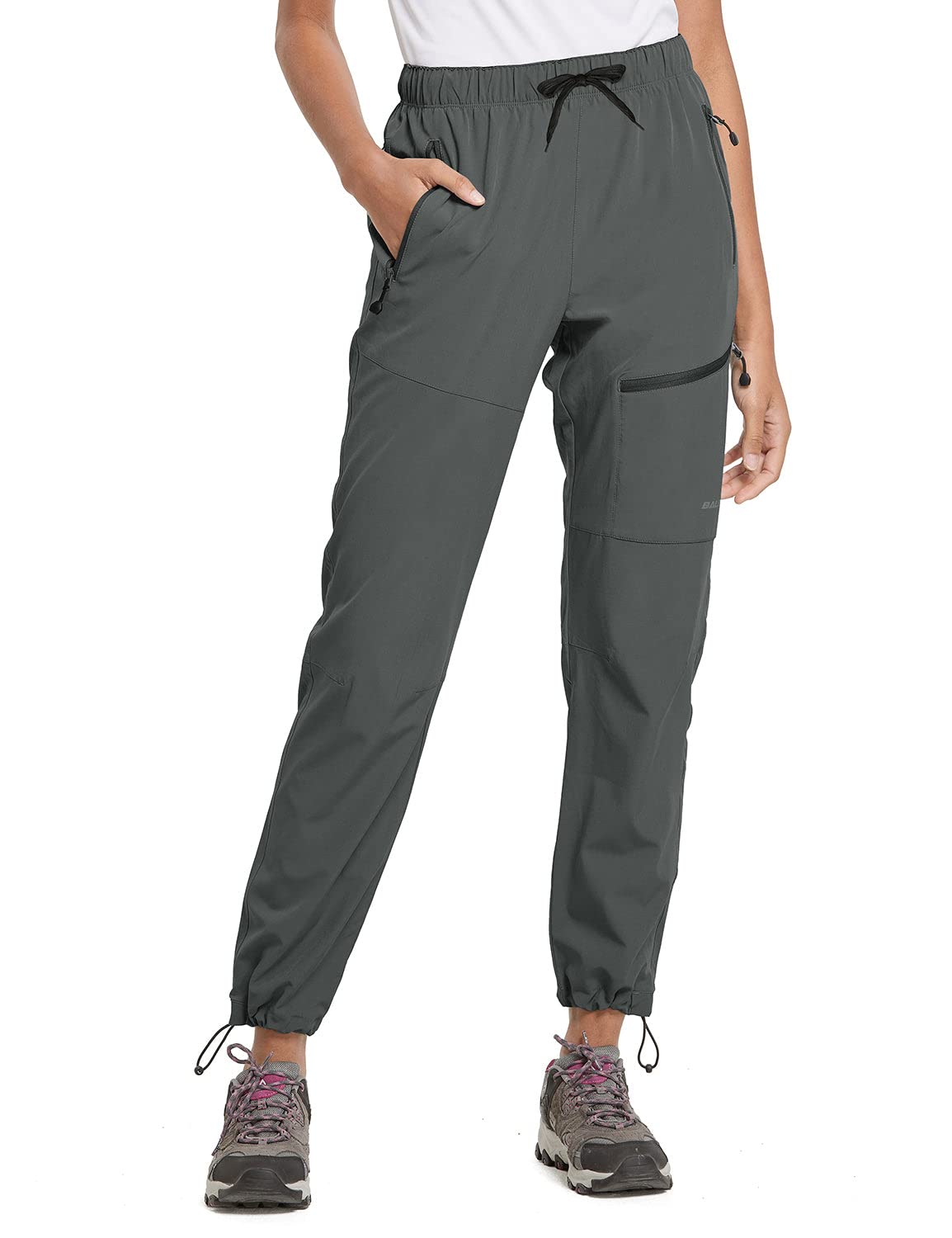 BALEAF Women's Hiking Pants Quick Dry Water Resistant Lightweight Joggers Pant for All Seasons Elastic Waist Steel Gray Size L, Capri