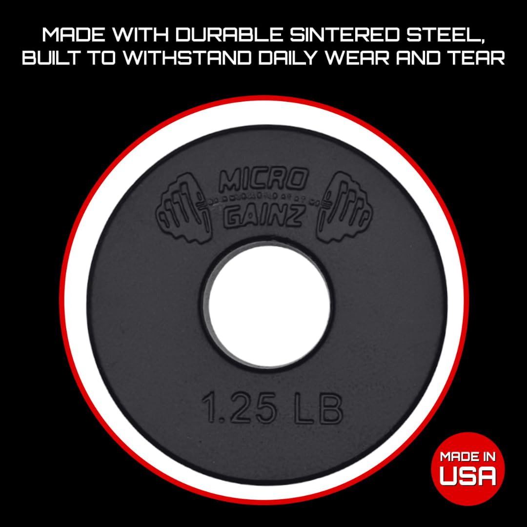 Micro Gainz 1-Inch Center Hole Standard Fractional Weights Plate Sets, 10 Piece Dumbbell & Barbell Set of Plates with Bag for Strength Training and Weight Lifting, Made In USA (Black)