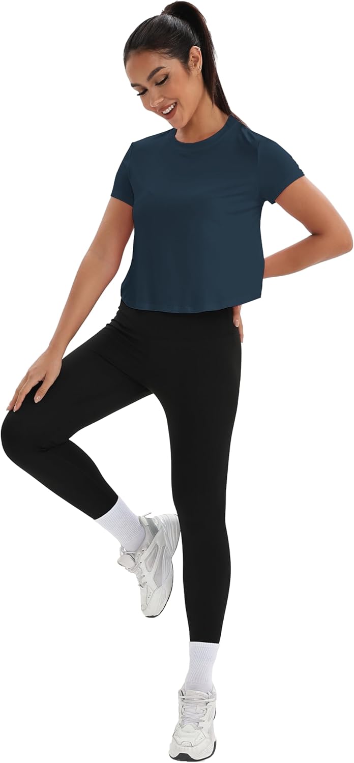 Mippo Workout Tops for Women - Short Sleeve Yoga Shirts | Athletic Gym Running Crop Top, Loose Fit