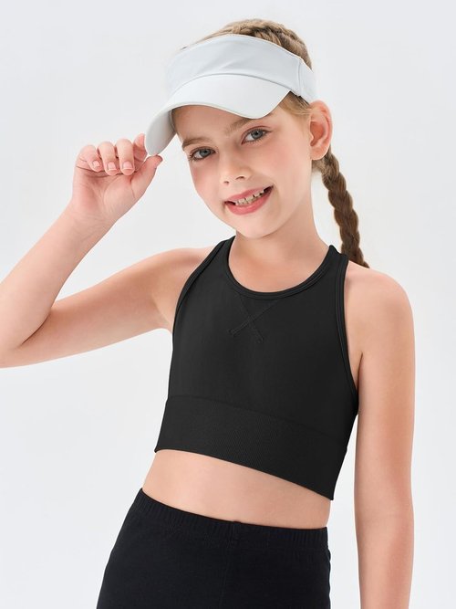 Haloumoning Girls Athletic Sports Bra - Racerback Crop Top for Dance & Yoga | Ages 7-14