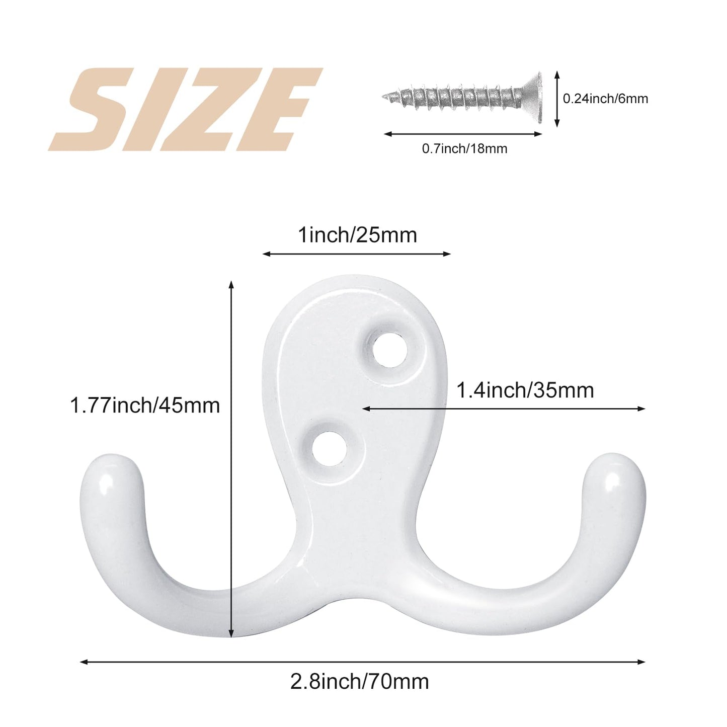 Homanu 14 Pack Coat Hooks, Heavy Duty Double Prong Coat Hooks Wall Mounted with 28 Screws, No Rust White Metal Wall Hooks for Hanging Towel, Coat, Bag, Hat, Cup, Key