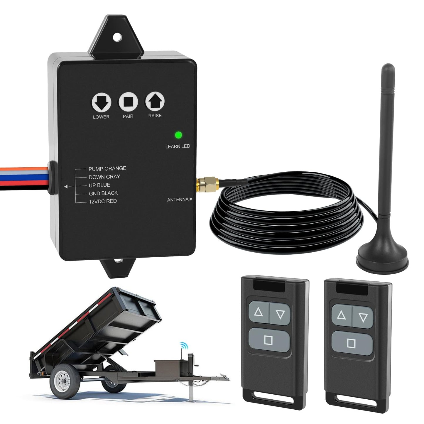 NeaLia Wireless Dump Trailer Remote Control Kit, Upgraded Dump Trailer Remote Controller 3-Wire/4-Wire, 12V Hydraulic Lift Winch Tilt Cordless Power Distribution Controller System for Hydraulic Pumps