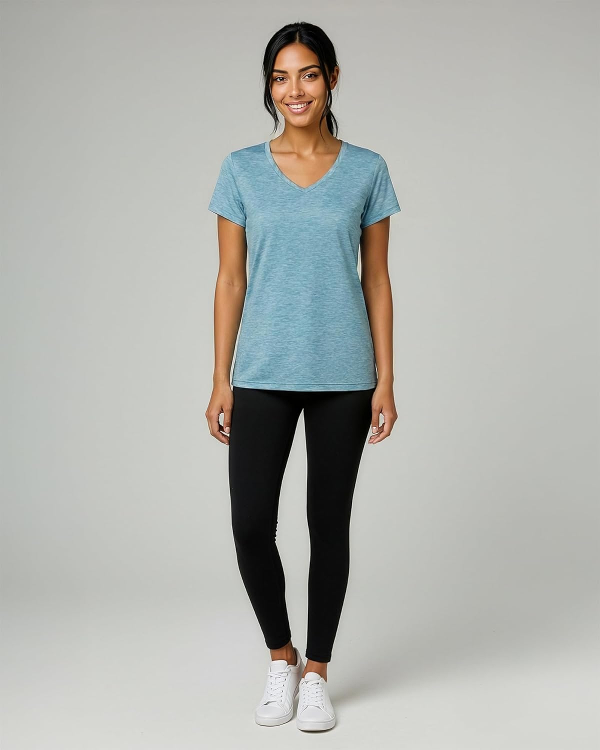 Real Essentials Women's Dry-Fit V-Neck T-Shirt - 5 Pack Workout & Yoga Tops | Plus Size Available
