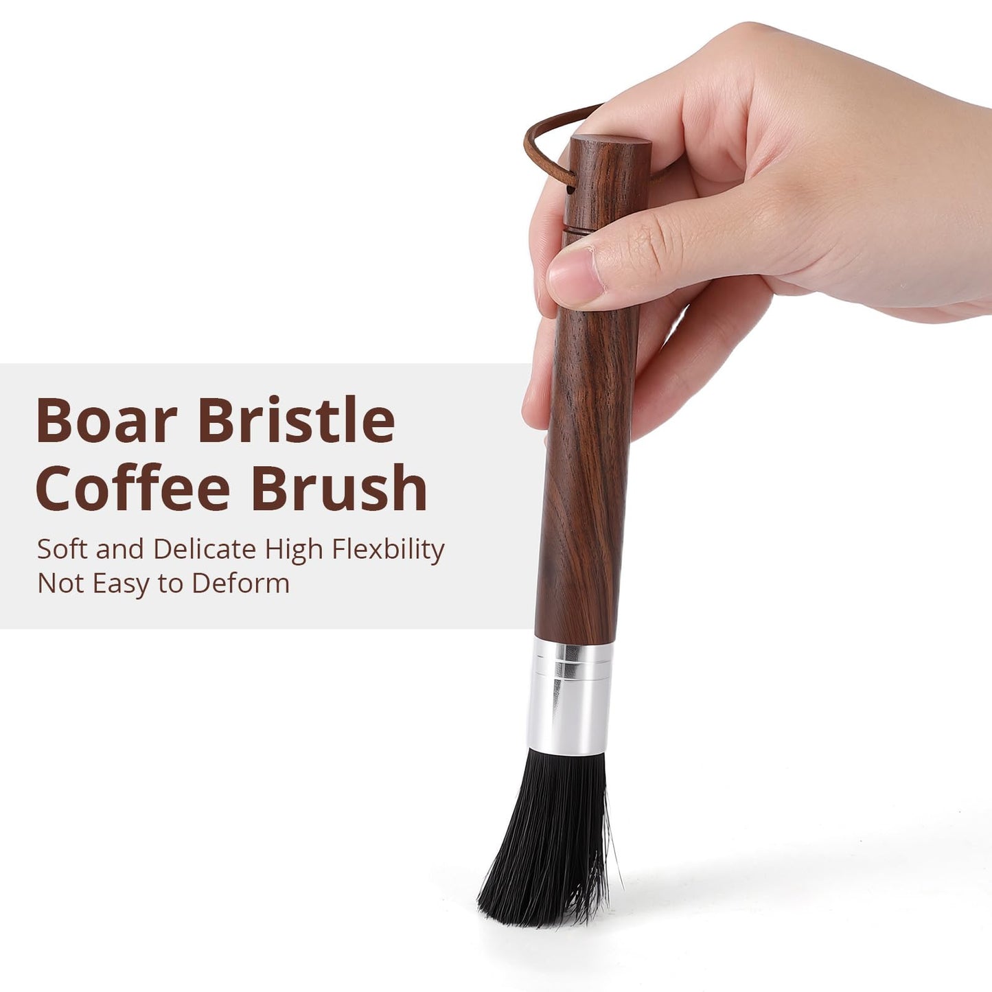 2-Pack Coffee Grinder Cleaning Brush with Natural Walnut Wood Handle and Black Boar Bristle, Coffee Bar Accessories Coffee Brush, Espresso Machine Cleaning Tool Barista Brush with Hanging Loop