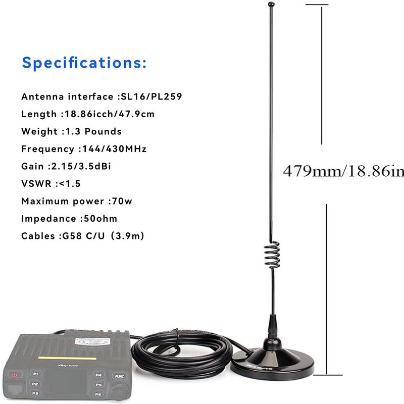 Retevis 144/430MHz Dual Band Ham Radio Antenna, 18.86in, VSWR Less Than 1.5, Compatible with BTECH ICOM Kenwood Midland Retevis RA86 RT95 RA25 RT97 (1 Pack)