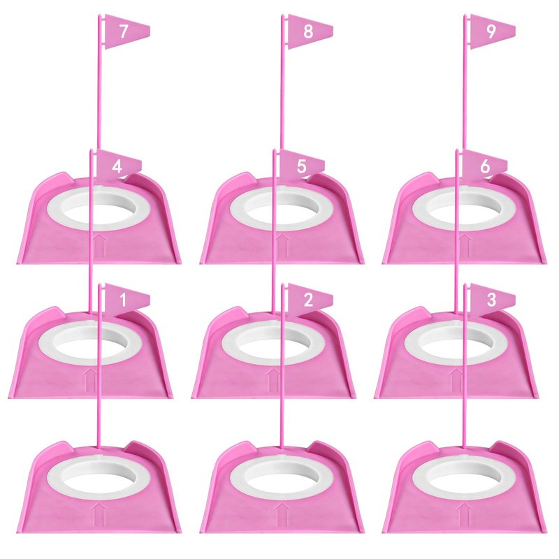 FINGER TEN Golf Putting Cup with Numbered Flag Design Value 6 or 9 Pack, Durable Plastic Practice Cups Golf Training Aids, Lightweight Easy to Carry for Office Backyard Indoor Outdoor (Pink-9 Pack)