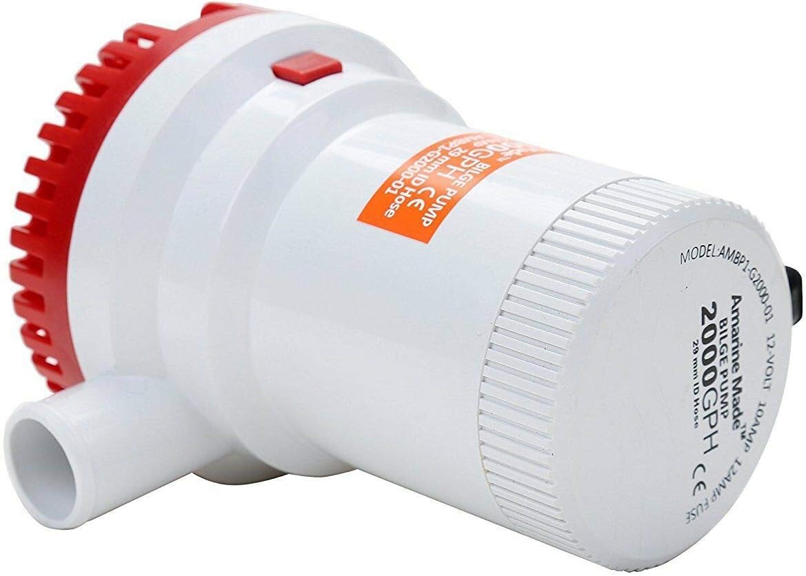 Amarine Made 2000 GPH Submersible Bilge Pump - 12V Electric Boat Plumbing | 1-1/8" Outlet, 8.5A