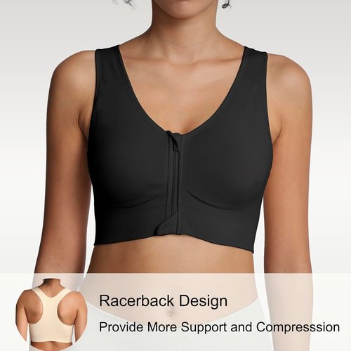 Lemef Front Closure Sports Bra - Wirefree Racerback Design for Post-Surgery Comfort | Mastectomy Support