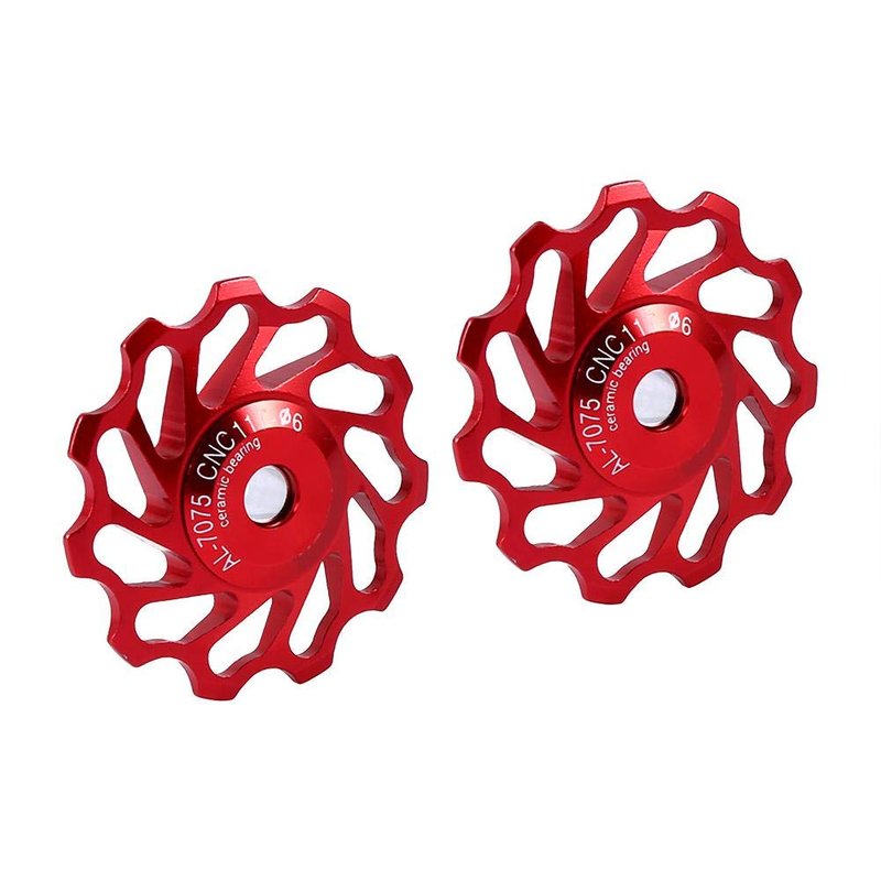 ASHATA Derailleur Pulley 11T Wheels Wheel Ceramic Pulley Aluminium Alloy Roller Accessory Support 7/8/9/10 Speed for (Red,11T)