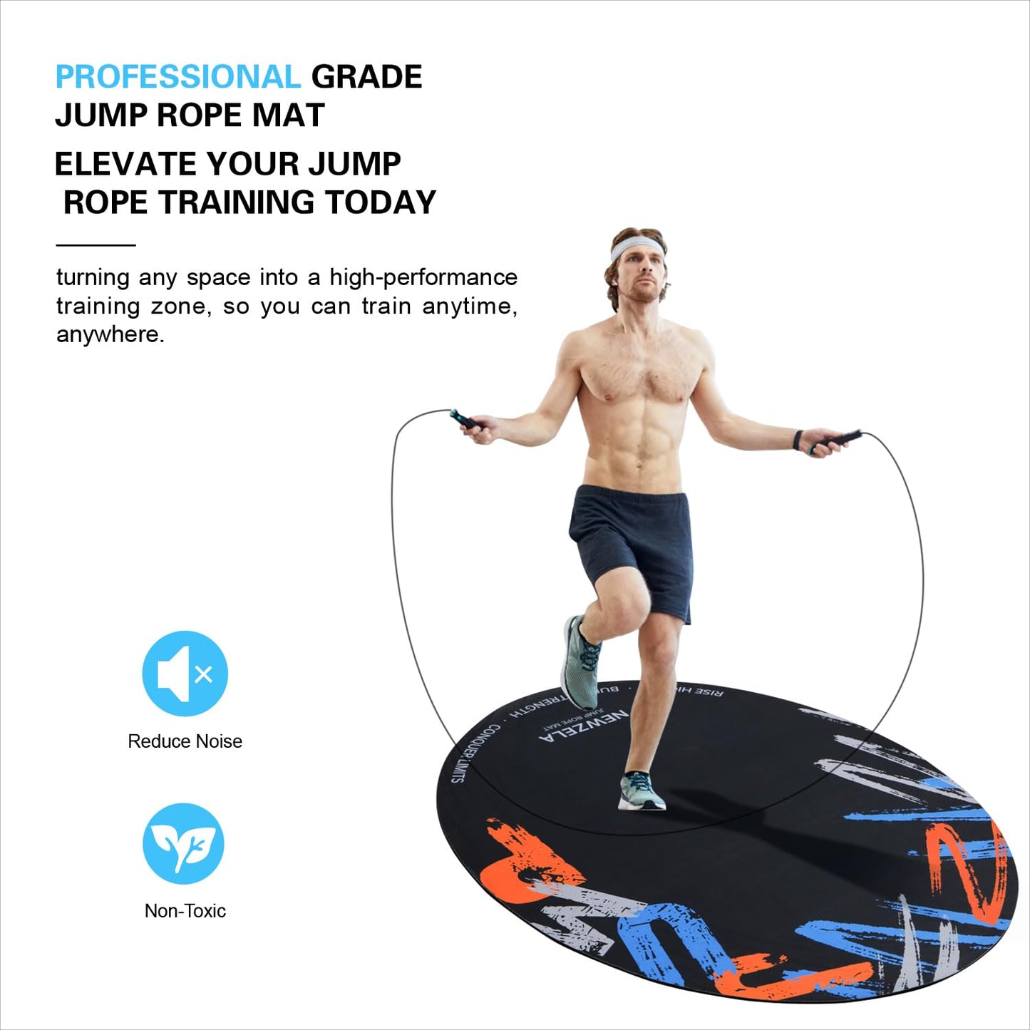 Jump Rope Mat, 48"x 36" Non-Slip Oval Rubber Skipping Rope Mat, Shock Absorbing Exercise Pad for Indoor and Outdoor Home Gym, Crossropes, Joint Protection, Fitness and Yoga Mat Compatible (Blue)