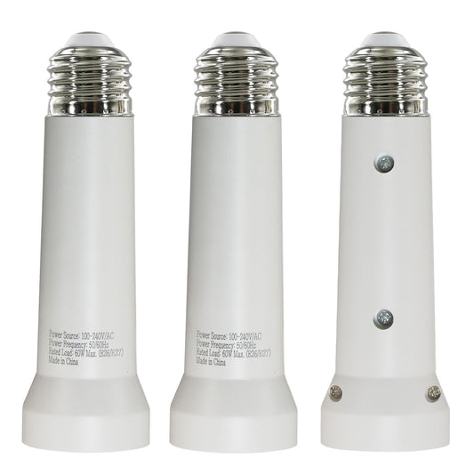 Light Socket Extender, E26/E27 Socket Extension Adapter, 5.31 inch Light Bulb Extension Socket, Light Bulb Socket Extender, Screw in Lamp Holder Adapter for Socket Fan Light(White 3Pack)