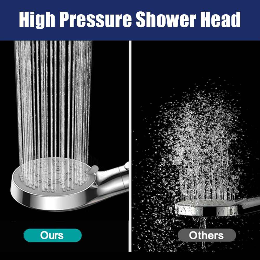High Pressure Shower Head with ON/Off Pause Switch Button, 5 Mode Handheld Shower Head with Hose and Adjustable Bracket, Chrome, Easy to Wash Hair, Kid Bath, Pet Bath
