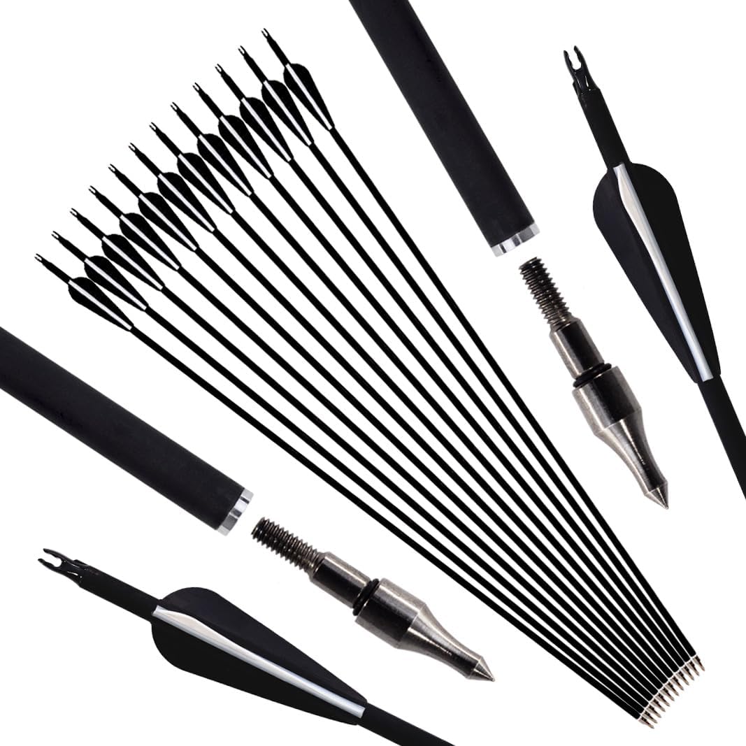 Skiennix 12Pcs Archery Hunting Arrows - 30-Inch with Removable Tips & Adjustable Nocks for Adults