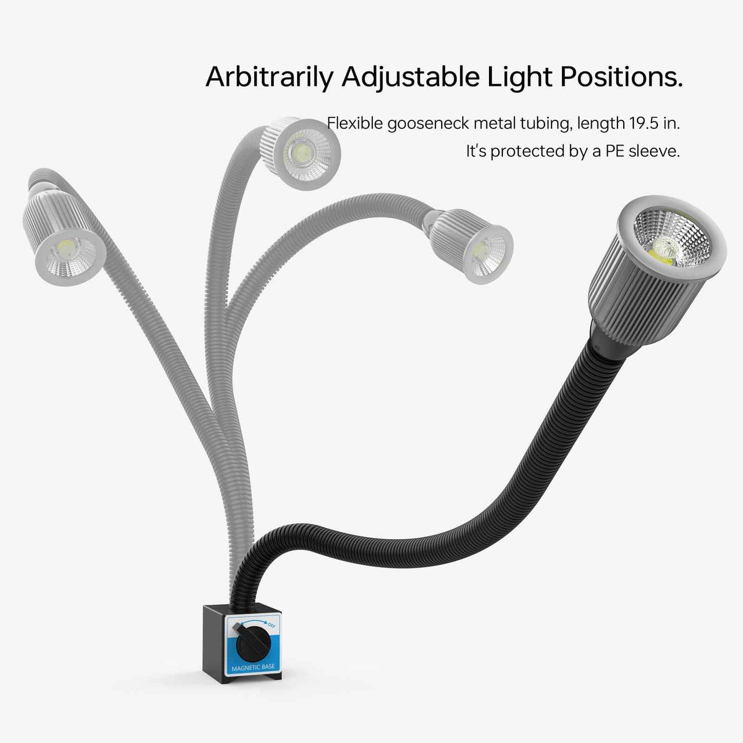 LED Magnetic Work Light, 1200lumens 20in Flexible Gooseneck Work Lamp with Strong Magnetic Base for Lathe Machines, Workbenches, 120V 12W