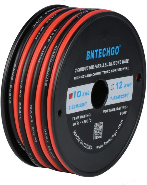 BNTECHGO 10 Gauge Silicone Wire Spool - High-Temperature 600V Red & Black | 25ft Stranded Tinned Copper for LED Strips