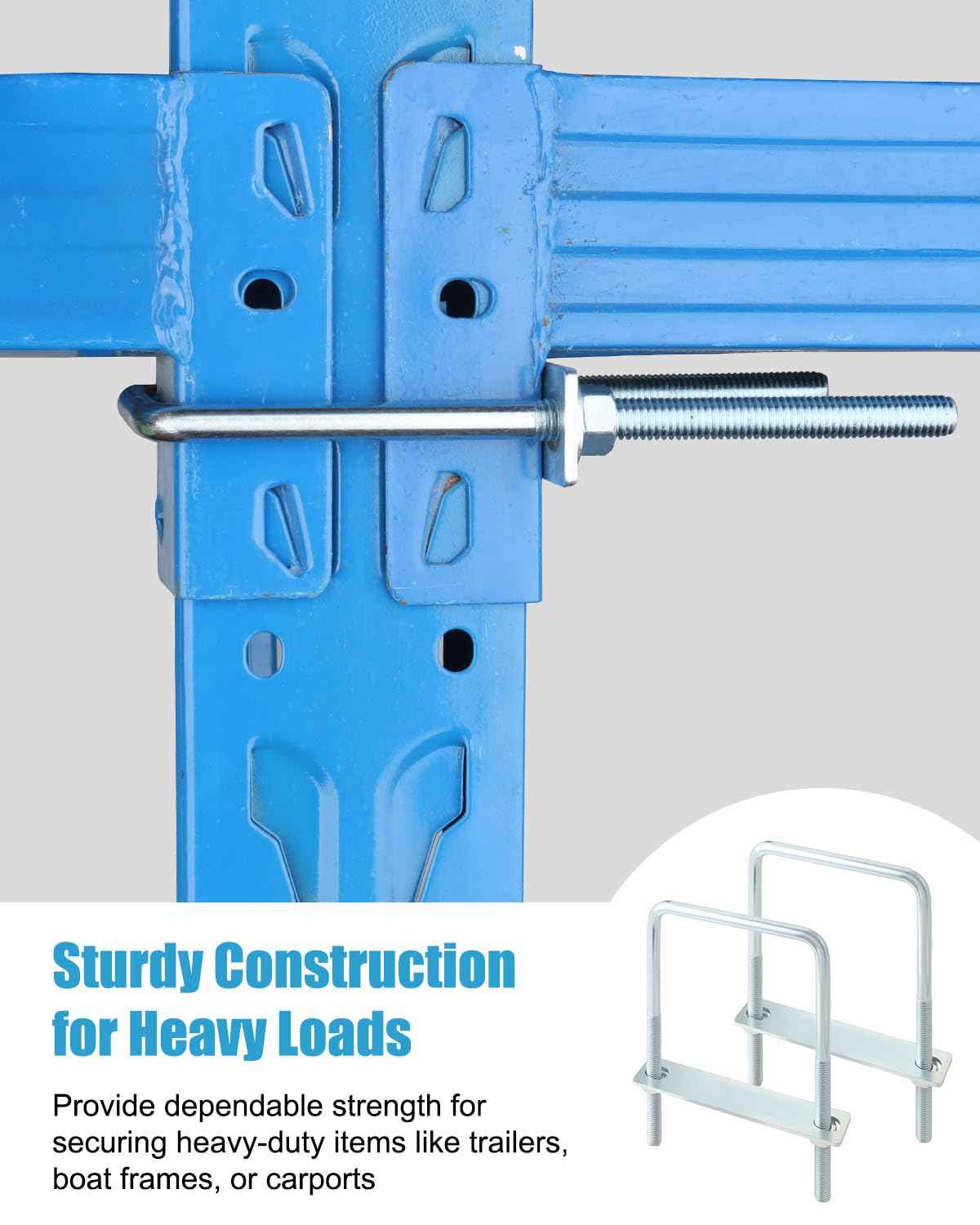 AOKLIT 6 Pcs U Bolts 4 Inch Wide Zinc Plated, Square U Bolt Carbon Steel for Sailboat Trailers, Tube, Industrial Supplies(3/8" x 4" x 5"')