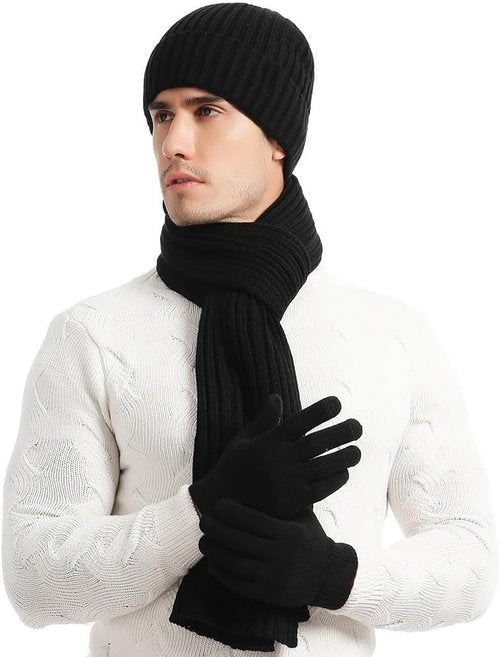 KRATARC Warm Knitted Scarf and Beanie Hat Set for Cold Winter | Unisex Fleece Comfort