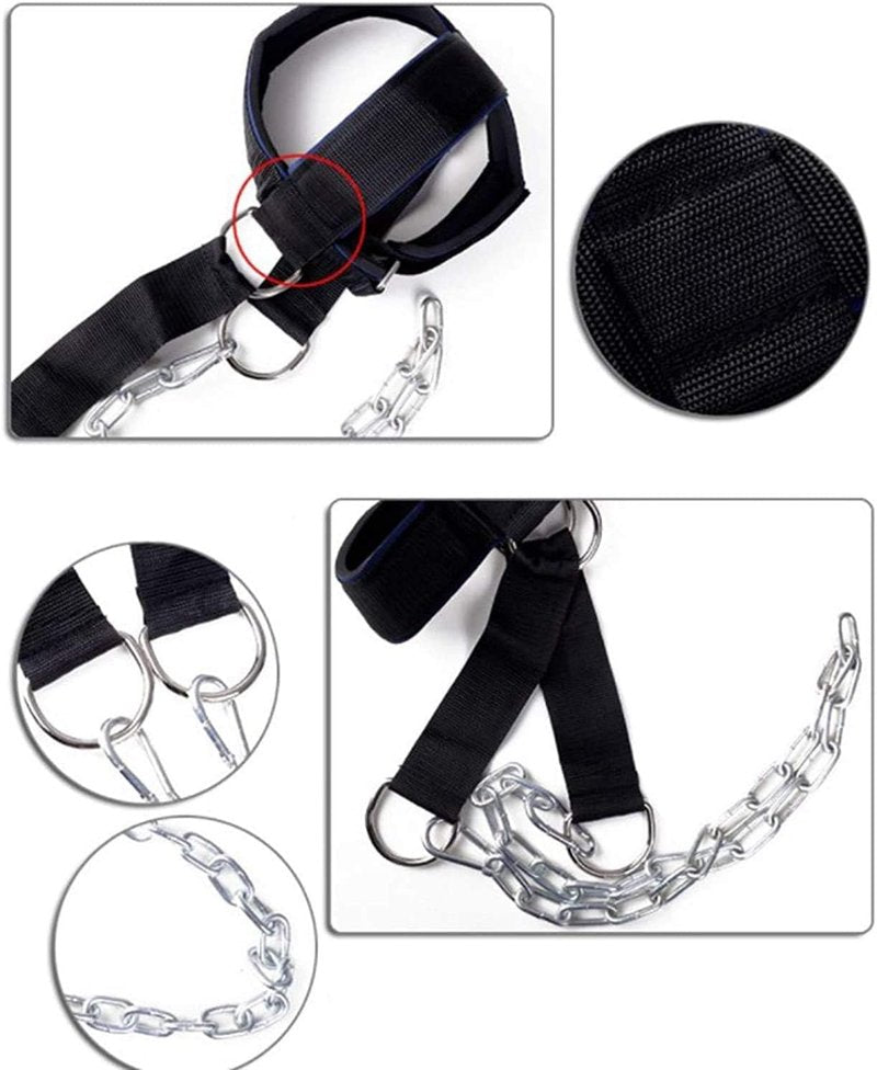 Neck Exercise Trainer-Adjustable Neck Harness for Weight Training/Neck Exerciser with Chain Weight Lifting Chin & Head Neck Exerciser Straps Gym Bodbuilding Equipment and Neck Injury Recovery