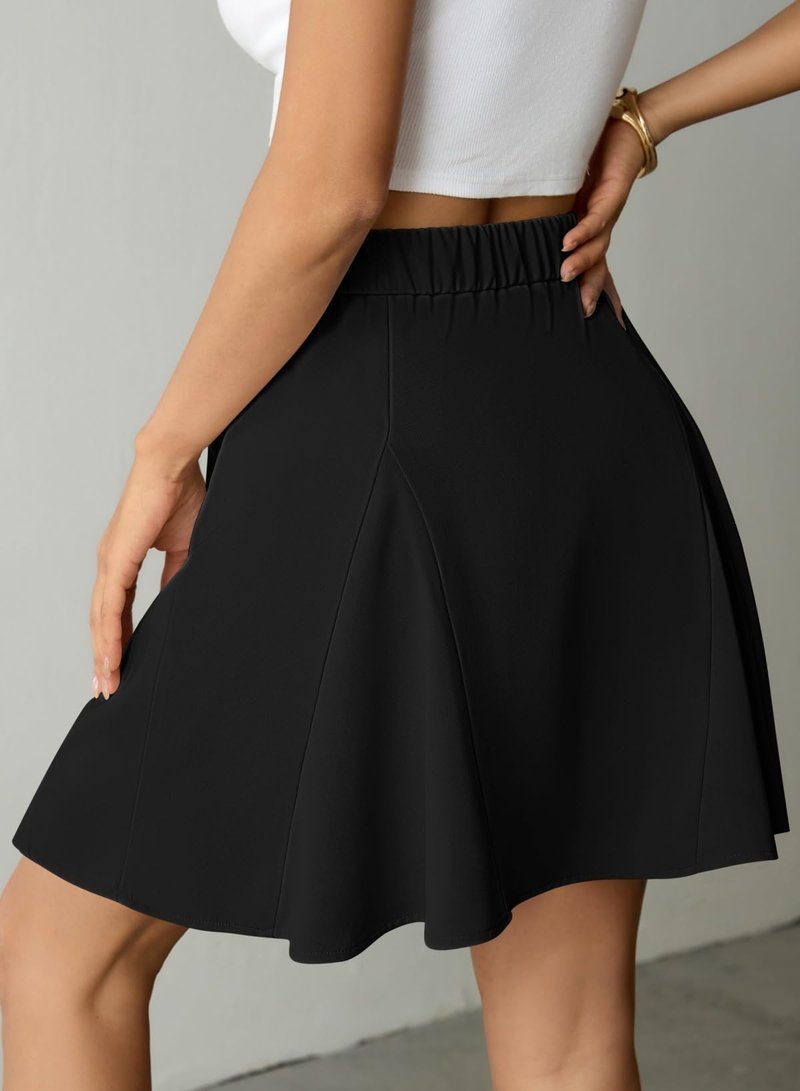 Pink Queen Black Skirt for Women with Shorts Elastic High Waisted Mini Length Skater Skort Flowy A Line Pleated Skirts for Women 2026 Trendy Spring Summer Casual School Uniform Black M
