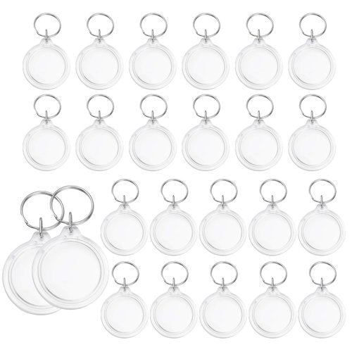 25Pcs Transparent 1.4 Inch Round Acrylic Photo Insert Keychain Blanks with Split Ring Circle Snap-in Photo Frame Keyring Blank Picture Keychains for Women and Men