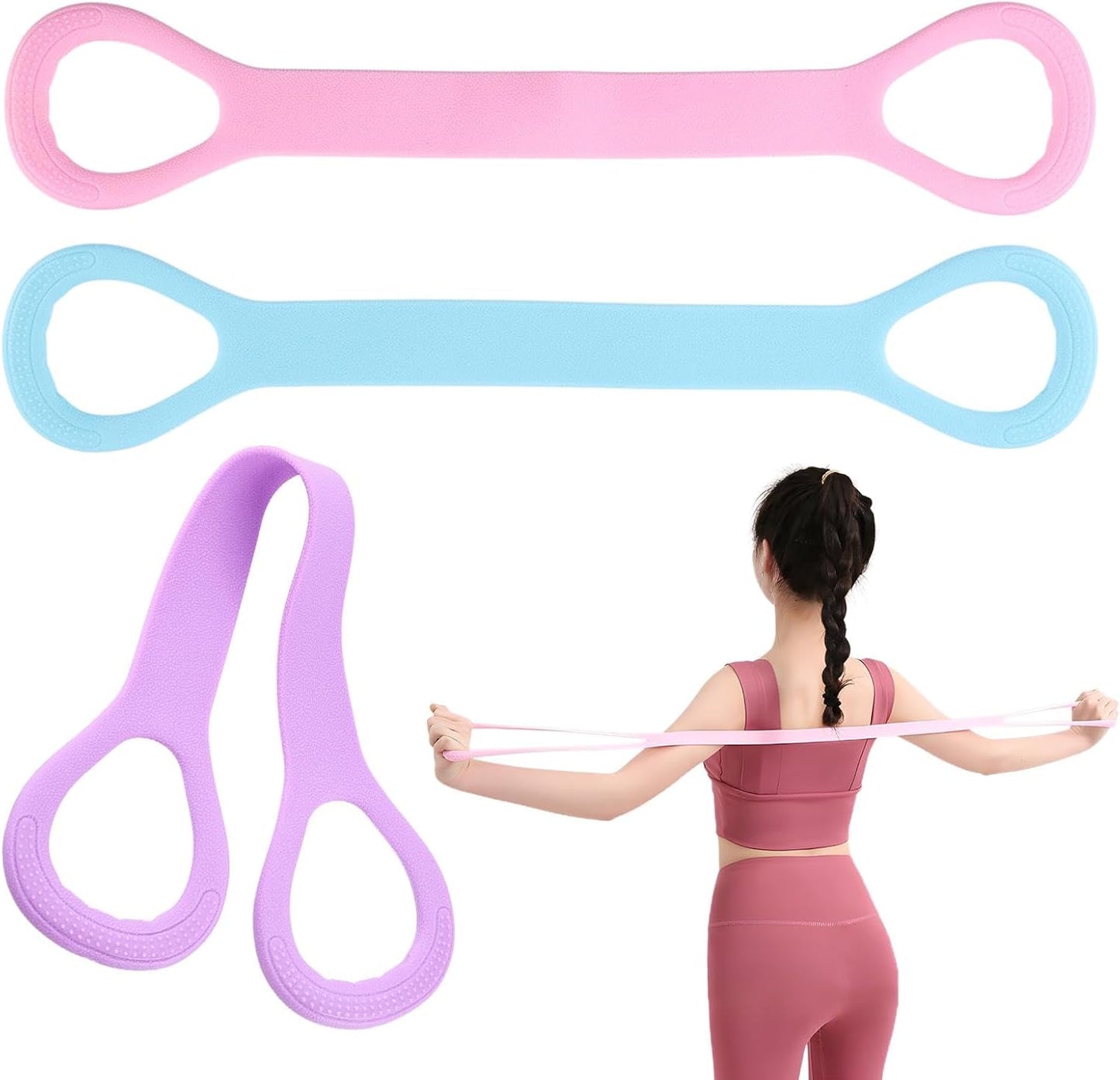 Skiennix 3pc Figure 8 Resistance Bands - Elastic Stretch Fitness Bands for Arm, Back & Shoulder Workouts
