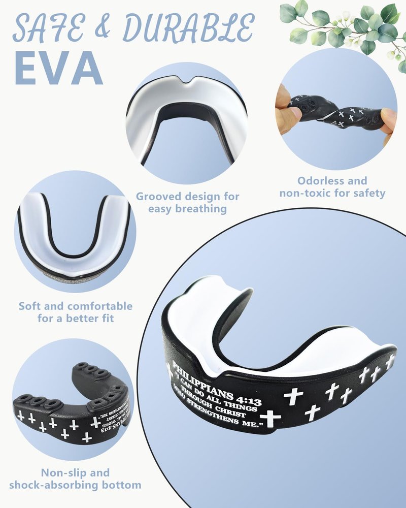 Piemow 4 Pcs Mouth Guard - Faith Cross Mouthguard with Case, Religious Mouth Guards Braces for Football Boxing Basketball Lacrosse Hockey and All Contact Sports
