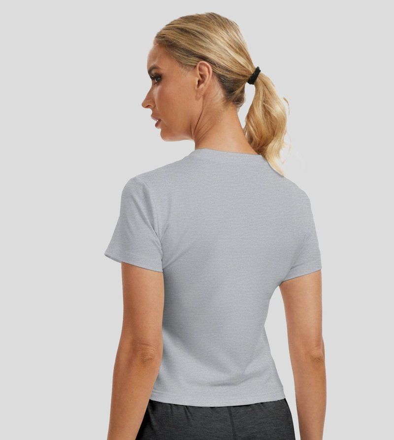 Fioboc Cropped Workout Tops for Women Slim-fit Athletic Short Sleeve Tee Gym Running Yoga Casual Tight Shirts XS-2XL