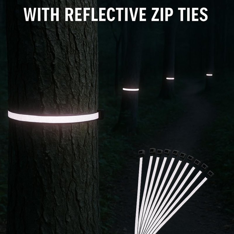 Reflective Cable ties/Zip ties,Mullins Made 8 inch, 25 self locking pieces, UV resistant,Built for safety, Reflective, Hiking, Outdoors/Survival, Running Gear, High-visibility. 50lb tensile strength.