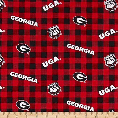 Georgia Bulldogs Plaid Cotton Fabric by the Yard - 44" Wide