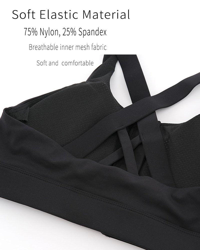newlashua High Support Sports Bras for Women - High Impact Zip Front Sports Bra Padded Strappy Back Workout Bra L Black
